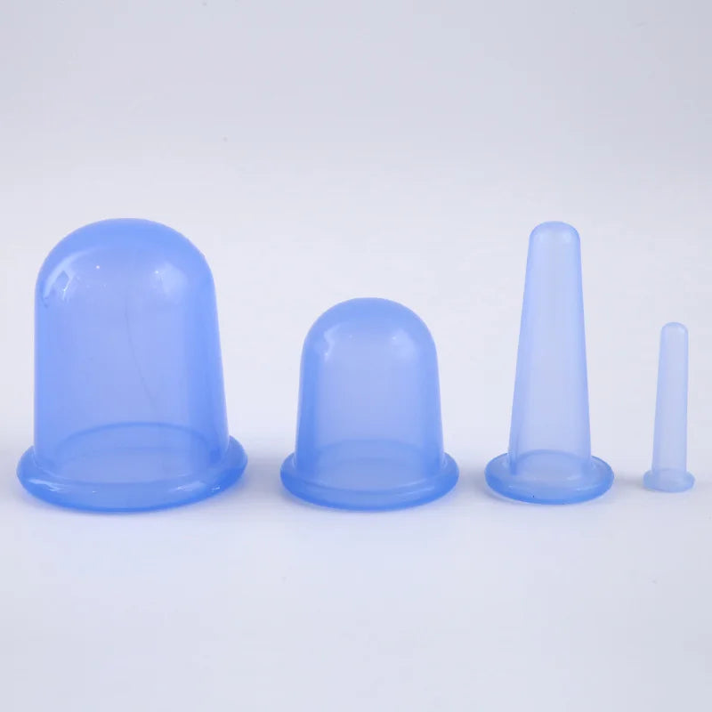 4pcs Silicone Vacuum Cans Facial Cupping Face and Body Massager Anti-Cellulite Massage Body Cups V Face Back Foot Cup Suction