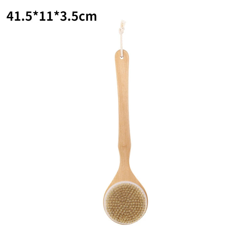 BXA Wooden Handle Natural Bristle Bath Brush Exfoliating Wooden Body Massage Shower Brush SPA Woman Man Skin Care Dry Body Brush