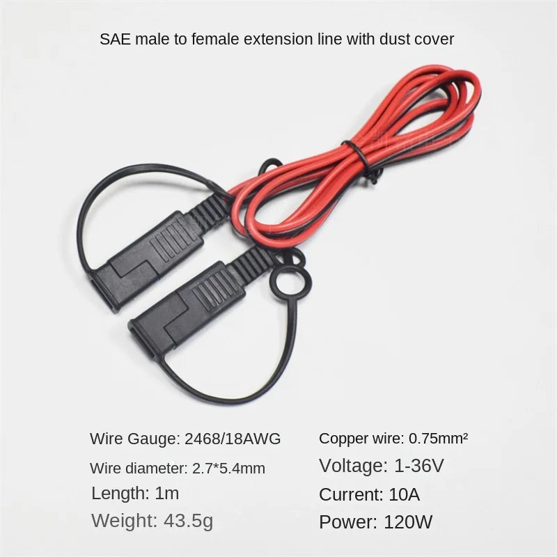 10A SAE Extension Cable - 18AWG Pure Copper - 0.75mm² - 1m - Solar Power Connection for Photovoltaic Panels