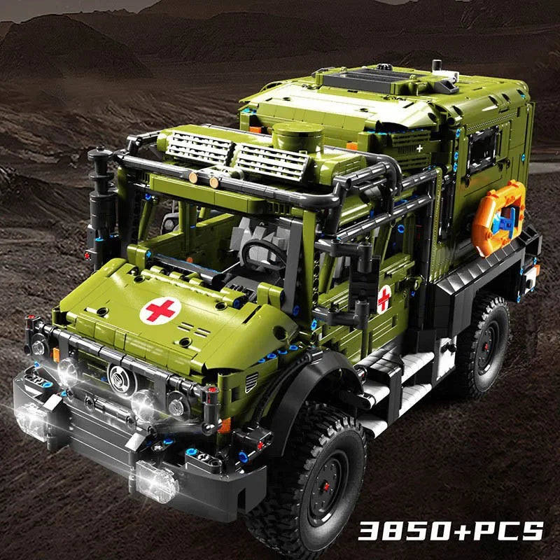 3850Pcs Technical Military Off-Road Ambulance Car Model Building Blocks City Army Rescue Vehicle MOC Bricks Toys Kids Adult Gift