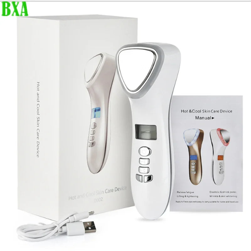 Household Hot Cold Hammer Ultrasonic Cryotherapy LED Photon Shrink Pores Facial Lifting Vibration Massager Ultrasound Skin Care