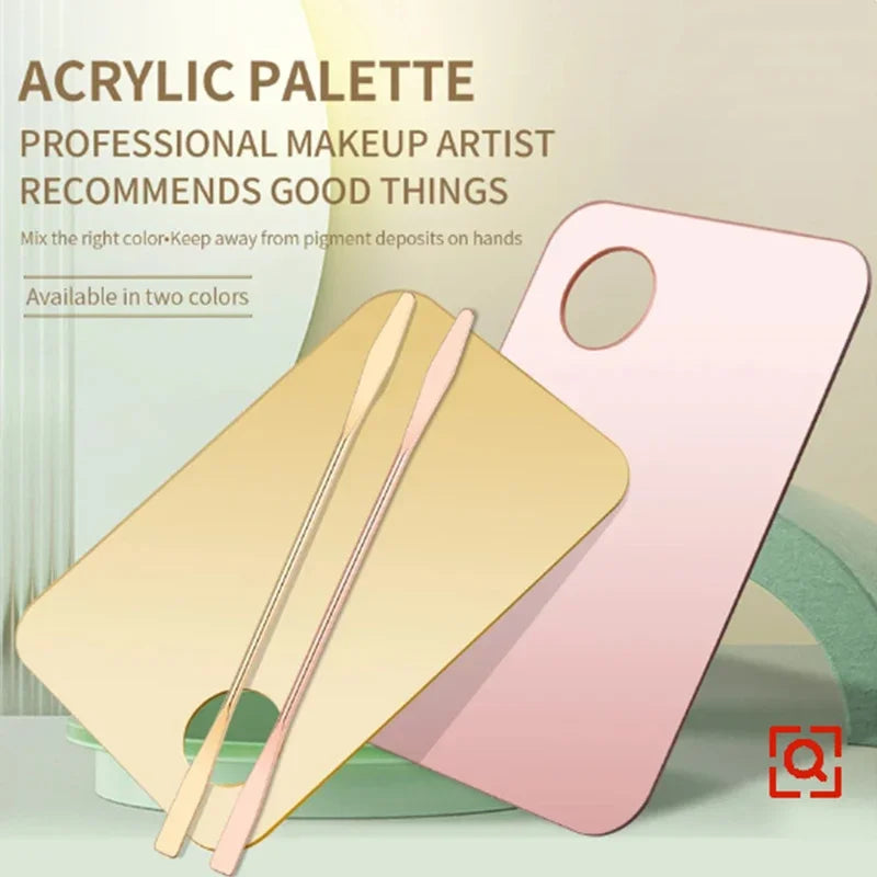 New Acrylic Palette With Rod Makeup Mixed Tools Nail Art Polish Mixing Plate Foundation Eyeshadow Pink Gold