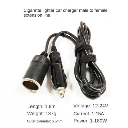 15A High-Power Car Charger Extension Cable, Thick Copper, for Cigarette Lighter, 12V 24V Universal, 1.8m