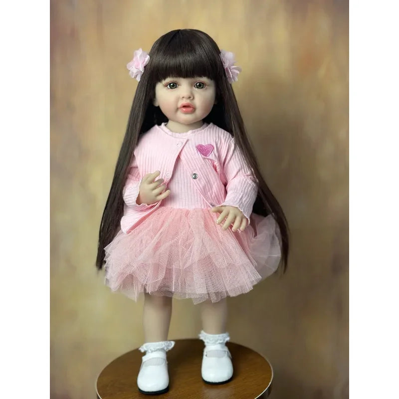 55CM Reborn Dolls 22Inch Baby Lifelike Realistic Stand Girl Doll Kit Full Soft Silicone Body Toddler Birthday Gift