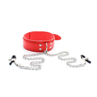 2IN1 Leather Collar + Nipple Clip with Metal Chain S&M & Bondage Adult Game Erotic Product Sex Toys for Men/Women Couple