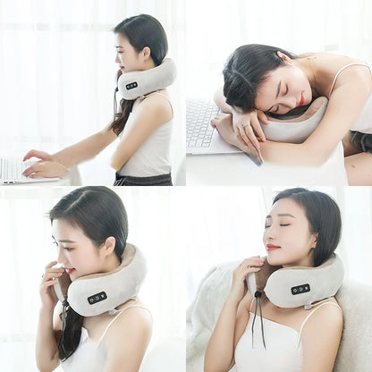 Electric U Shaped Neck Massager Pillow Memory Foam Soft Travel Shoulder Cervical Massager Sleeping Airplane Healthcare Bedding