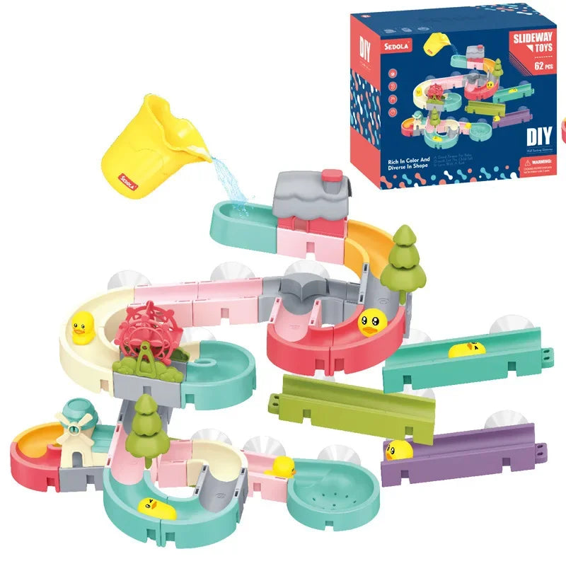 Assembling Track DIY Slide Suction Cup Baby Bath Tub Toy Gift  Baby Bathroom Bathtub Shower Toy Set Duck Water Toys for Children