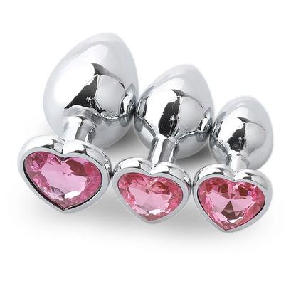 1PCS 3IN1 Heart Shaped Metallic Anal Plug Heart Stainless Steel Crystal Anal Plug Removable Butt Plug Stimulator Anal Sex Toys