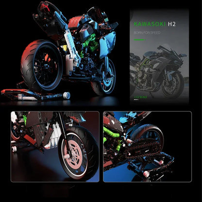 838PCS Carbon Fiber MOC Kawasaki H2r Motorcycle Building Blocks Speed Motorbike Vehicle Assemble Bricks Toy Gift for Friend Boys