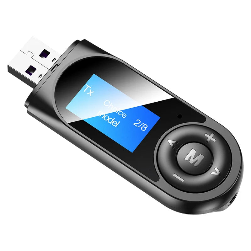 T13 USB Bluetooth Receiver Transmitter 2-in-1 - 3.5mm AUX Digital Display Bluetooth 5.0 Audio Converter, 128 Chars.