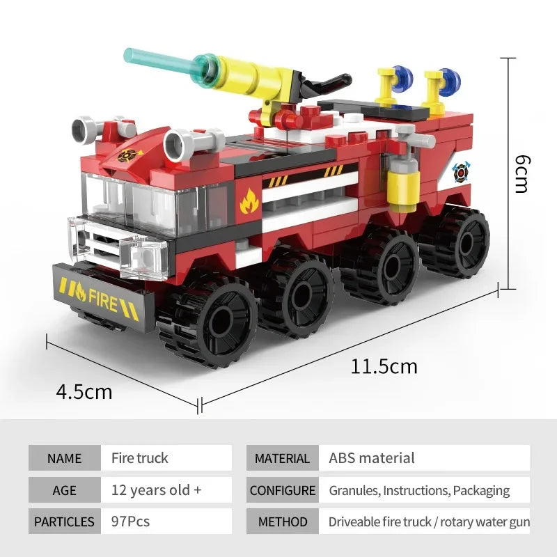 97PCS Small Fire Fighting Truck Helicopter Building Blocks Rescue Vehicle Firefighters Assemble Bricks Toys Gifts For Kids