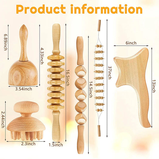 7 in 1 Therapy Massage Tools Maderoterapia Kit Home Wood Massager Roller Wood Gua Sha Roller Manual Wooden Massager