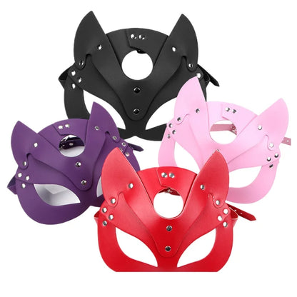 1x Halloween Cosplay Fox Mask Women PU Leather Cat Half Face Mask Party Animal Cosplay Sexy Costume Masquerade Performance Props