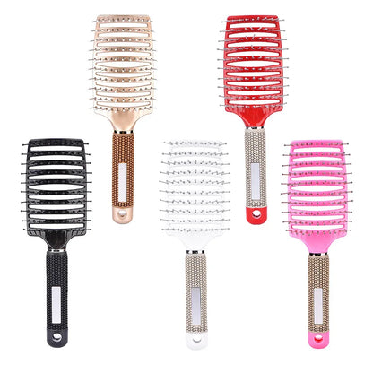 1PCS Multicolor Bristle Nylon Scalp Massage Comb Women Wet Curly Detangle Hairbrush Hair Growth for Relax & Stress Relief