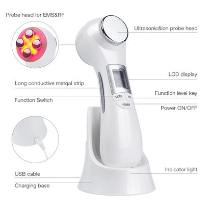 Chin Slimming Facial Treatment Tool 6-in-1 EMS Microcurrent Therapy Skin Lift Massager LED Photon Rejuvenation Beauty Machine