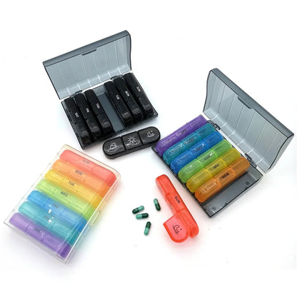 Pill Box 7 Days Organizer 21 Squares 3 Times A Day Portable Travel Large Compartment of Vitamin Medicine Fish Oil