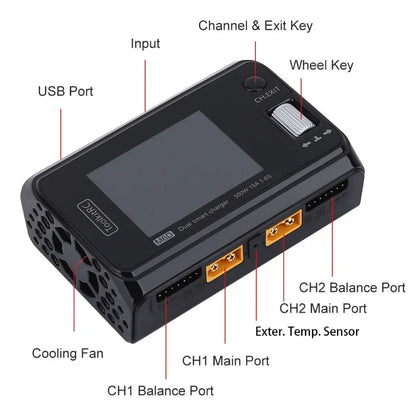 ToolkitRC M6D MINI Smart Charger DC Dual-Channel 500W 15A Output 2-6s High Power Balance Charger Cell Checker Tester