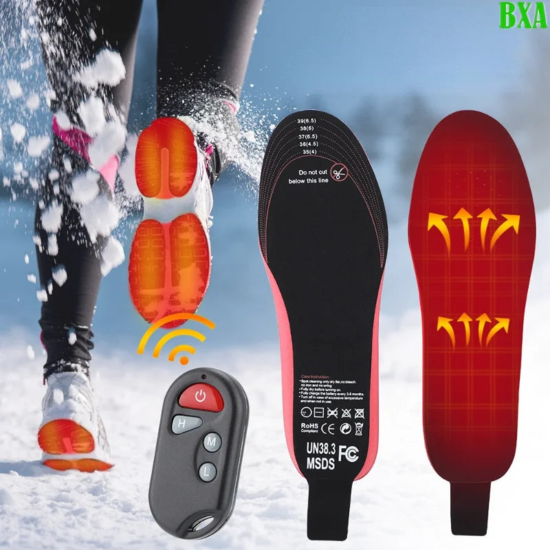 New Black Heated Insoles 2100mAh Electric Foot Warmer Hot Compress Remote Control 3-speed Shoes Pads For Skiing Winter Outdoor