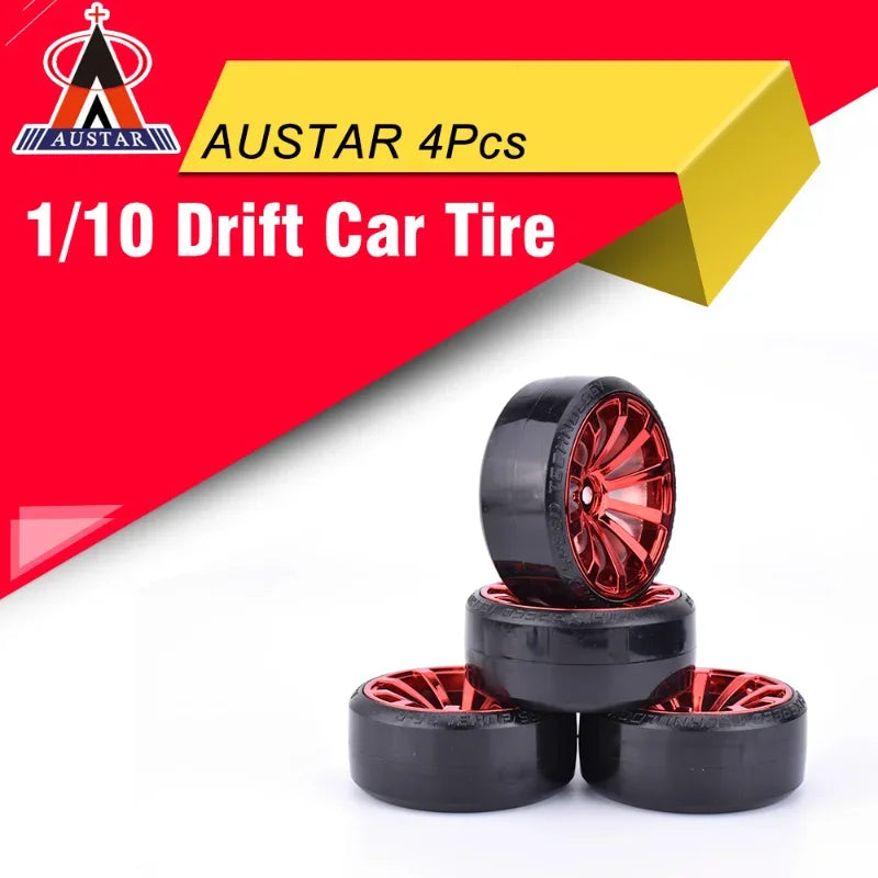 AUSTAR 4Pcs Drift Car Tire Wheel Rim Hard Wheel Tyre for 1/10 RC Car Vehicle Part Traxxas HSP Tamiya HPI Kyosho on-road Drifting