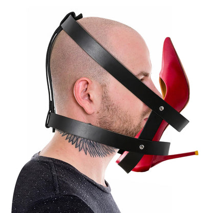 Adjustable Fetish Large Mouth Flail Mask Hood PU Leather BDSM Plug Gag Head Harness Bondage Adult Game Flirting Sex Toys