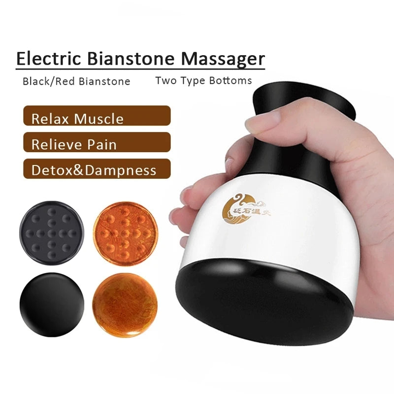 BXA Electric Bian Stone Body Massager with Heating Bianstone Gua Sha Scraping Massage Stick Anti-cellulite Detox Spa Vibrator