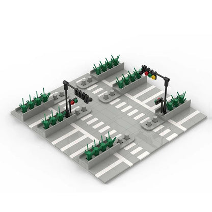 480Pcs MOC City Highway Traffic Light Sence Model Building Blocks Glodok Zebra Crossing Bricks Educational Toys Kids Gifts