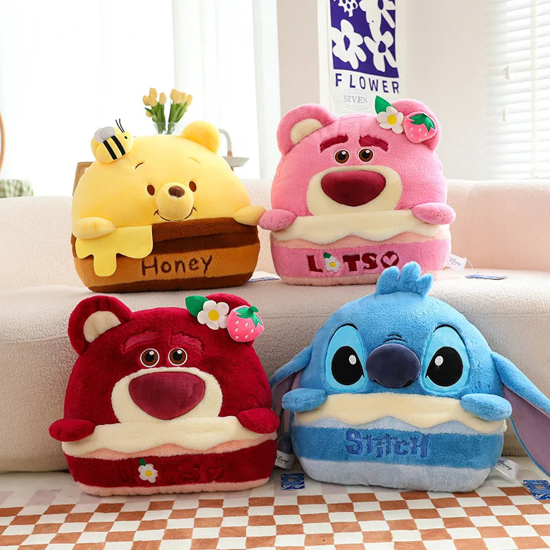 2 In1 Stuffed Cartoon Animal Strawberry Bear Stitch Pillow Blanket Cute Cushion Blanket Home Car Travel Pillow for Children Gift