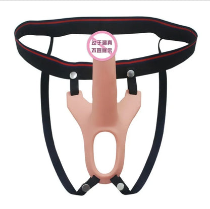 Soft Silicone wearable Hollow Penis Extender Strap On Dildo for Men Simulates Penis Extension Dildo w/ Harness Belt No Vibration