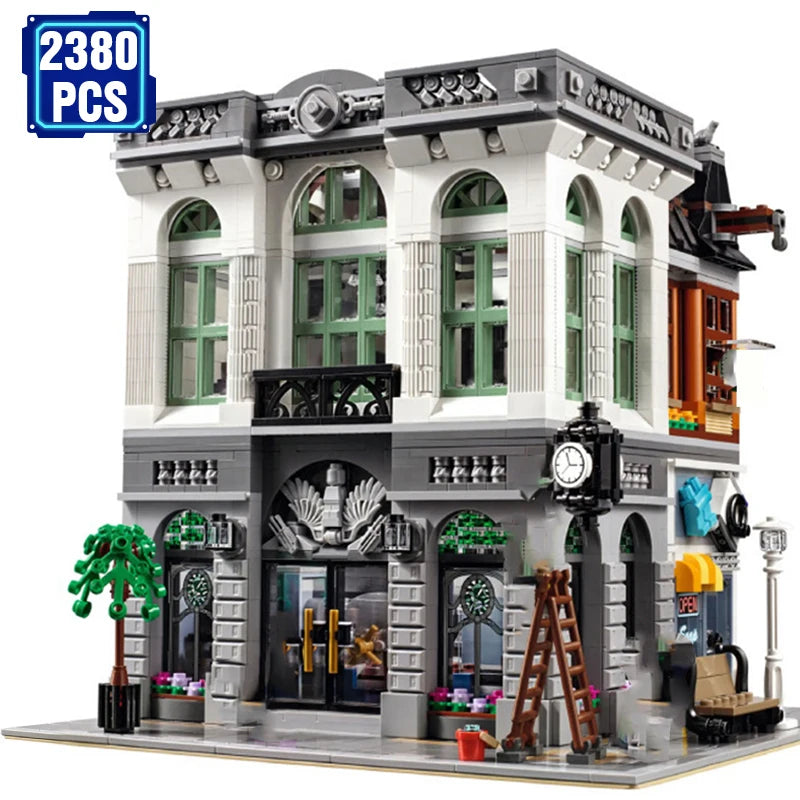 Street View Architecture Series European House Bank Kit Building Block Expert Assembly Bricks Toy for Kids Adult18 Birthday Gift