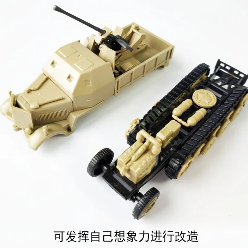 4D 1/72 World War II Germany SD.KFZ.7/2 Half track Anti-aircraft Armoured Vehicle Assemble Model Sandpan Game Built Block Toys