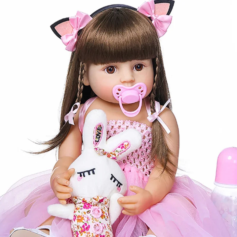 55cm Reborn Dolls Toddler Pink Very Soft Silicone Baby Beautiful Doll Real Touch Toy Dolls for Girls Gifts Reborn Doll Kit