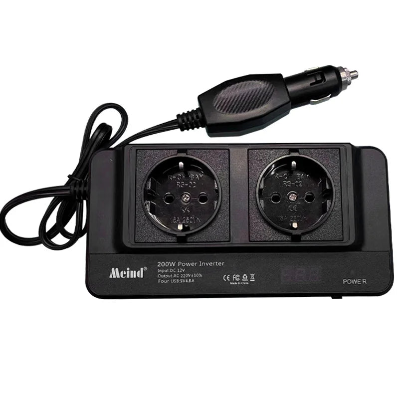 200W High Power Car Inverter | 220V AC Outlet | Intelligent Mobile Power Supply | Inverter for Cars and Business Vans