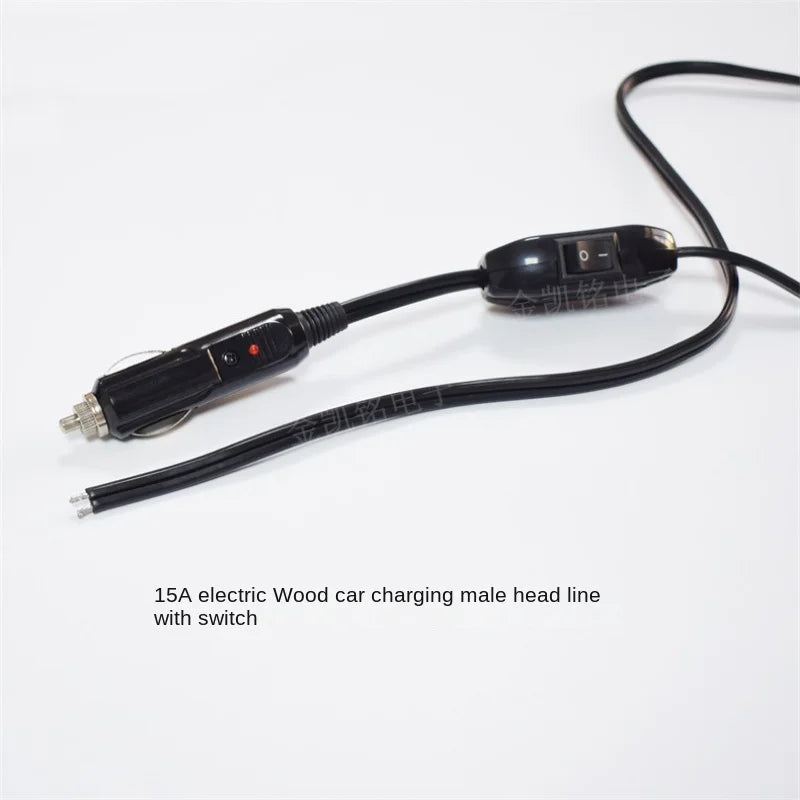 1m 12V15A Cigarette Lighter Male Cable with 306 Button Switch, Thickened High-Power Pure Copper Car Charger Wire