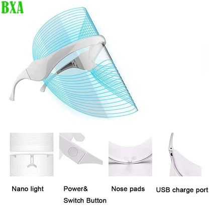 BXA LED Light Therapy Facial Mask 7 Colors Photon Anti-Aging Anti Wrinkle Rejuvenation Wireless Face Mask Skin Care Beatuy