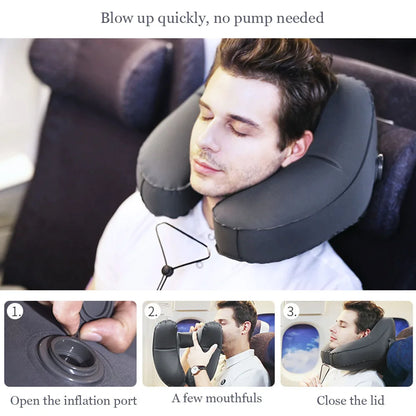 1pack H Shaped Massage Pillow Inflatable Portable Storage Outdoor Travel Long Distance Car Airplane Rest Hooded Neck Pillow