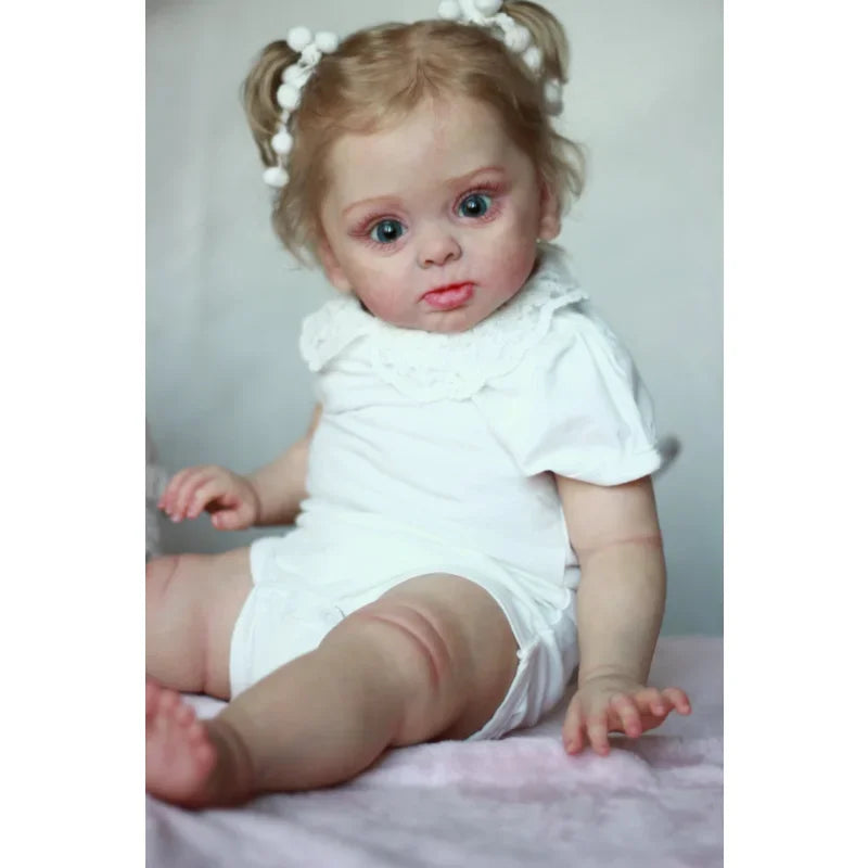 55CM Reborn Girl Baby Doll 3D Marble Texture Skin Visible Veins Soft Silicone Toy Cloth Body Kid Dress Up Play House Gift