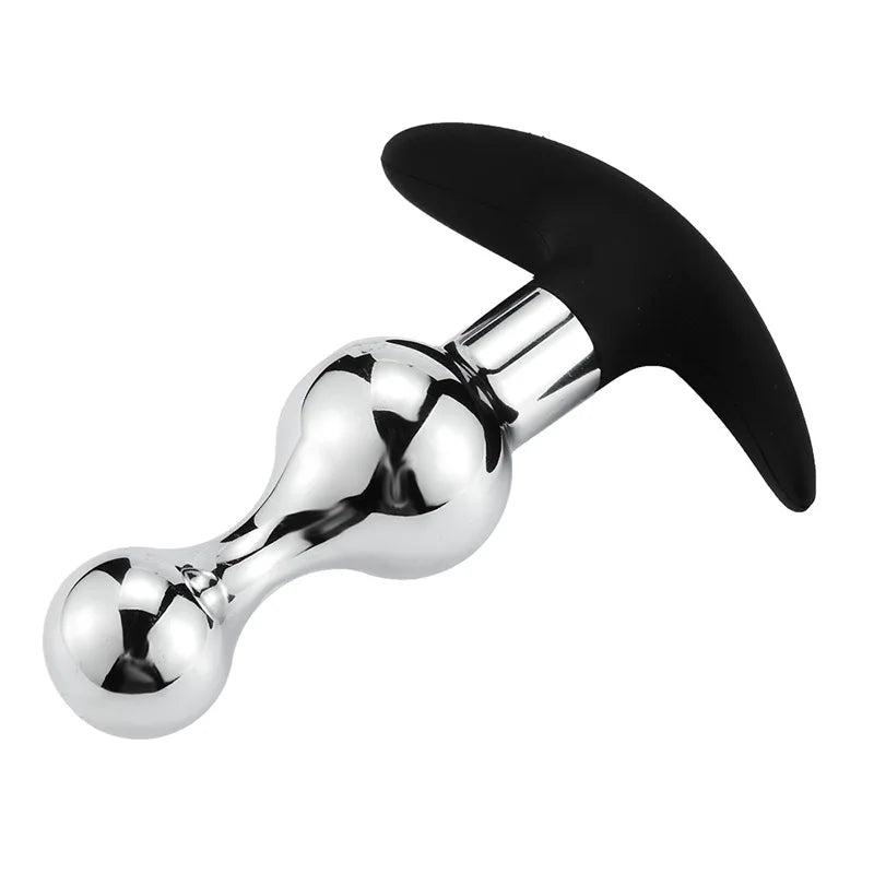 1PCS Metal + Silicone Anal Plug Butt Plug 2-Balls Anal Beads Removable Masturbator Sex Toys for Men/Women