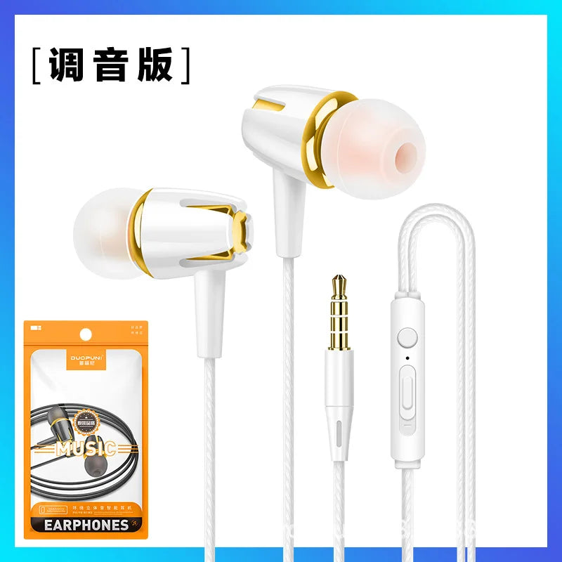 3.5mm Wired Headphones Sports Earphones HIFI Bass Earbuds in-Ear Headset Adjustable Voice Game Subwoofer with Mic Handsfree Call