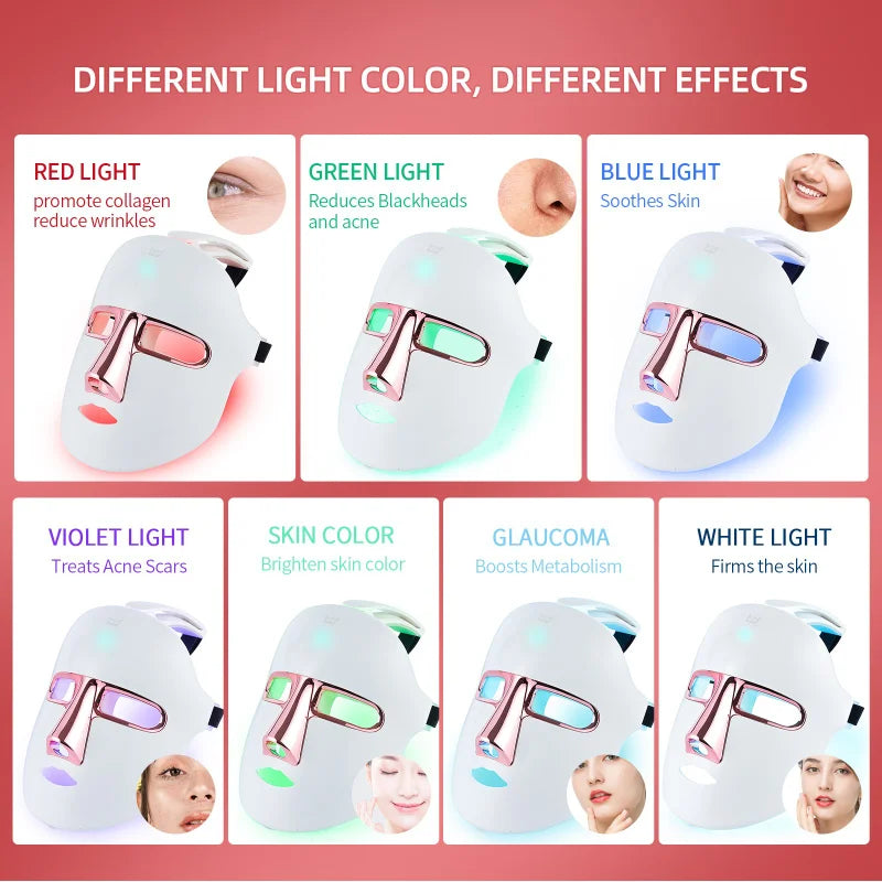 New Beauty LED Red Light Therapy Mask 7 Colors LED Mask Anti Wrinkle Skin Care Facial Radiofrequency Blue Light Acne Treatment