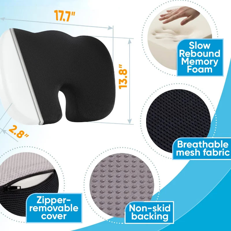 U Shaped Car Seat Office Chair Memory Foam and Gel Desk Chair Cushion Back Coccyx Sciatica Tailbone Muscle Relax Butt Pillow