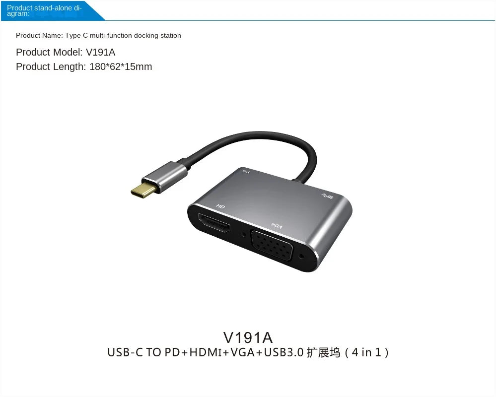 4-in-1 Type-C To HDMI 4K Video Converter with VGA and USB 3.0: High Definition Connectivity