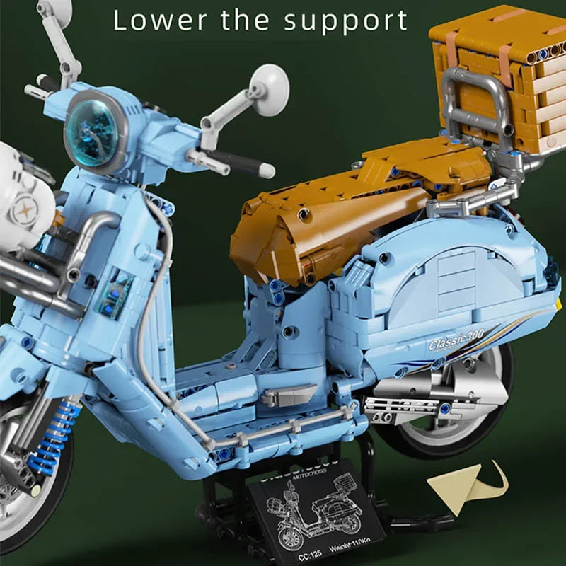 Technical 1828Pcs MOC Classic 300 Motorcycle Model Building Blocks City Vespa Racing Car With Helmet Motorbike Bricks Toys Gifts