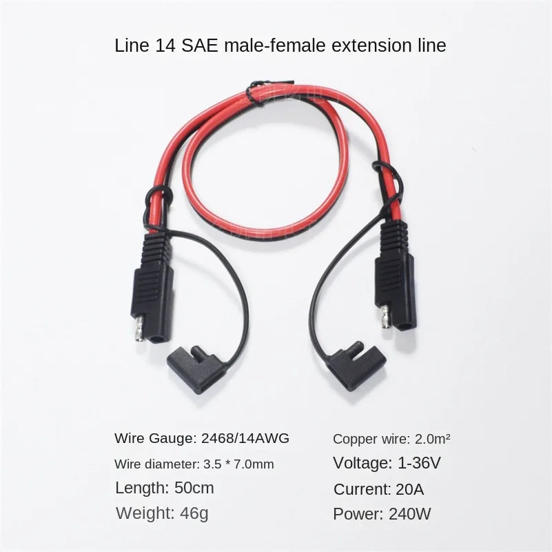 14AWG Solar PV Panel Plug Connection Cable 20A Pure Copper 2mm² SAE Male To Female Extension Wire 50cm