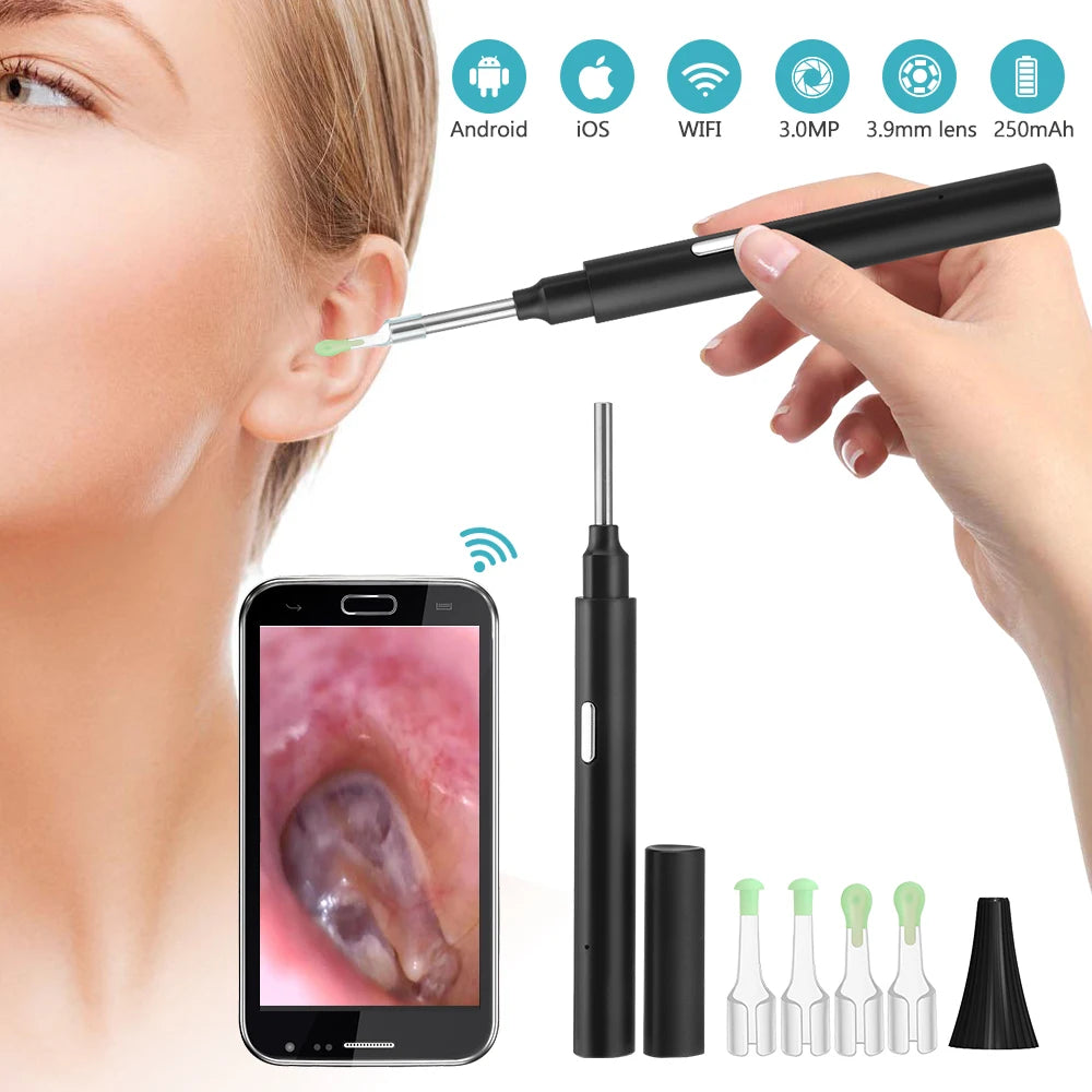 Ear Cleaner Endoscope Ear Cone WiFi Ear Mirror HD 1080P Wireless Ear Five-axis Gyroscope Ear Wax Removal Tool Ear Wax Cleaner