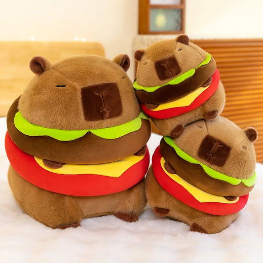 20CM/30CM Kawaii Capybara Plush Toy Hamburger Capibara Soft Stuffed Doll Kids Gift Home Car Decor Capibara Peluche Throw Pillow