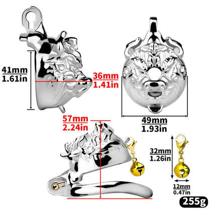 Stainless Steel Cow Tiger Head Shape Cock Cage Male Chastity Device Cock Ring Penis Lock with Belt for Adult Game Metal Sex Toy