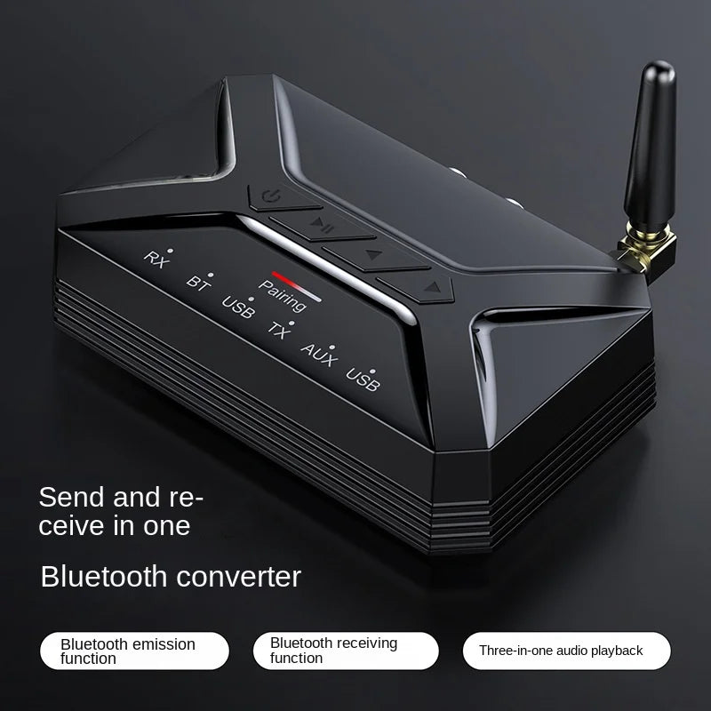 T-R22 Bluetooth Transmitter Receiver 2-in-1, RCA/AUX Interface, USB Playback, Wireless Audio Adapter