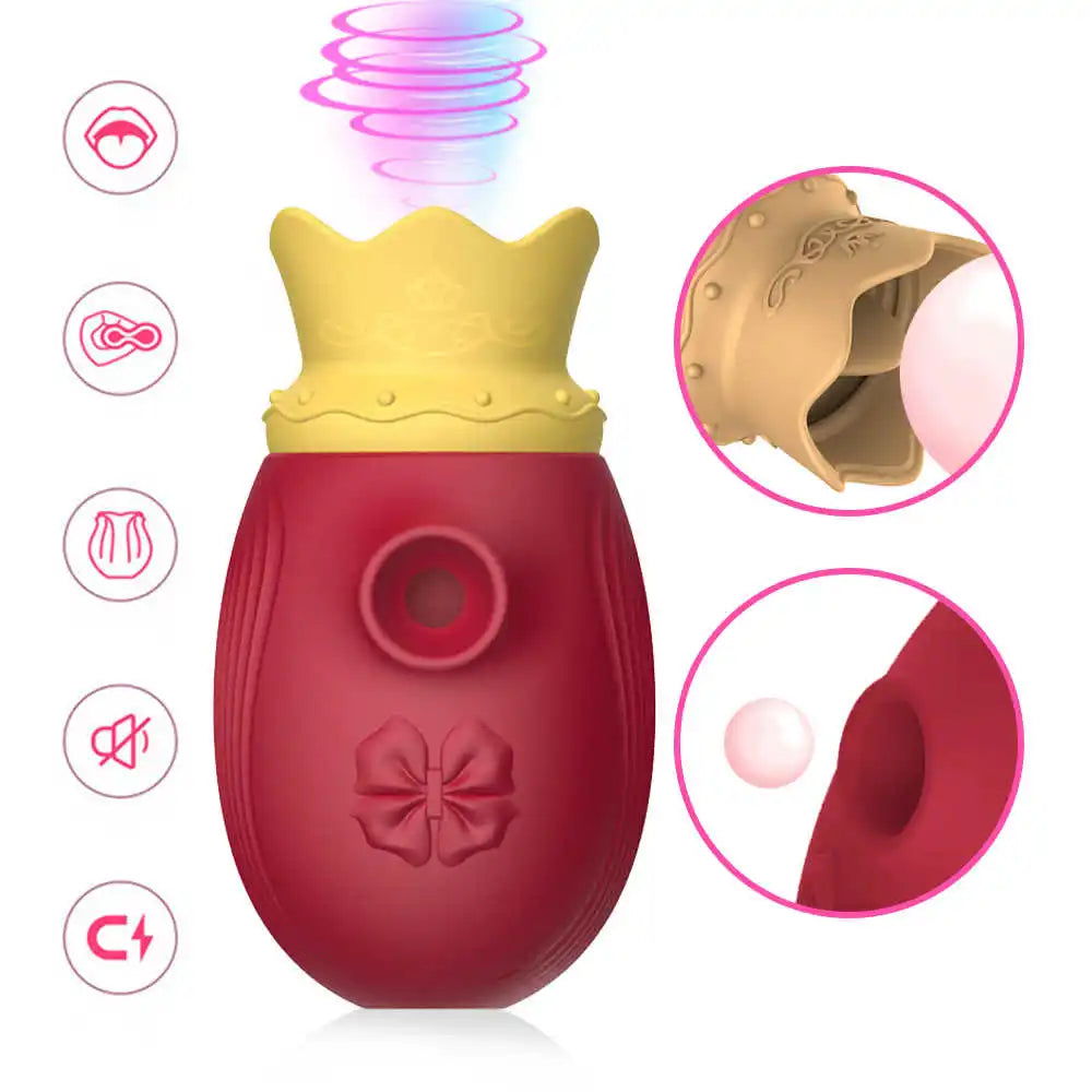 Sucking Nipple Clitoris Tongue lick Stimulator Sex Toys for woman Suction clitoral Vibrator Crown Rose Pussy Silicone Massager