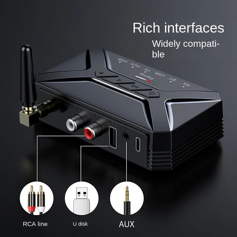 T-R22 Bluetooth Transmitter Receiver 2-in-1, RCA/AUX Interface, USB Playback, Wireless Audio Adapter