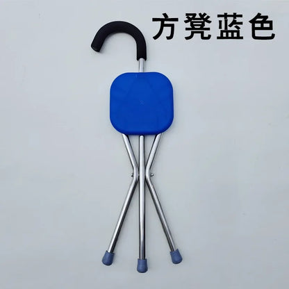 1pc Stainless Steel Folding Cane Stool Portable Walking Stick Chair Multi-Functional Elderly Stable and Safe Crutch Stool